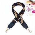 Adjustable colorful wide replacement bag strap with geometric patterns and gold buckles - Ladder Grid Black