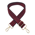Detail of red and black checkered woven strap with light gold metal lobster clasps - 29-Black and Red Checkered