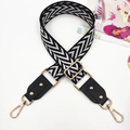 Ethnic style black and white wave pattern wide guitar strap with gold hardware hooks - Black and White V Pattern