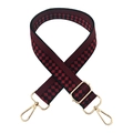 Detail of red and black checkered crossbody strap with golden lobster clasps and buckles - 30-Black and Wine Red Checkered