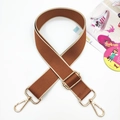 Adjustable wide brown canvas shoulder strap with gold metal hooks and beige trim - Beige Edge Brown