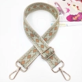 Detail of vintage geometric embroidered bag strap with golden rotating lobster clasps - Argyle Brown