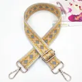 Ethnic embroidered bag strap with yellow geometric patterns and gold metal swivel hooks - Diamond Gray Yellow