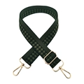 Detail of adjustable dark green woven shoulder strap with gold metal buckles and hooks - 34-Black and Army Green Checkered