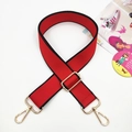 Adjustable wide red nylon shoulder strap with gold metal lobster clasps and black trim - Red With Black Edges