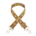 Ethnic style embroidered bag strap with geometric patterns and golden metal lobster clasps - Yellow & Green Argyle