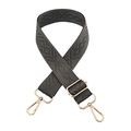 Close-up of a 3.8cm wide dark grey rhombus pattern woven strap with gold metal hooks - Dark Gray