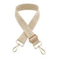 Detail of adjustable beige woven bag strap with golden alloy lobster clasps and diamond pattern - Beige