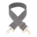 Adjustable 5cm wide black and white striped crossbody bag strap with gold lobster clasps - Gold Buckle / Dark Gray