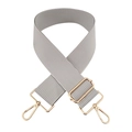Adjustable grey and white striped bag strap with gold metal hooks on white background - Light Gray