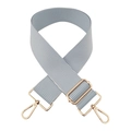 Detail of 5cm wide blue and white striped adjustable bag strap with gold metal lobster clasps - Haze Blue