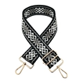 Adjustable ethnic embroidery shoulder strap with geometric pattern and gold swivel hooks - Gold Buckle / Black Base-Gray