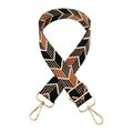 Vintage jacquard wide shoulder strap with geometric chevron pattern and gold metal hooks - Gold Silk Leaf Black Brown (Gold Buckle)