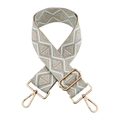 Adjustable wide woven bag strap with grey diamond jacquard pattern and gold metal hooks - Silver Rhombus + Gold Buckle