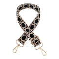 Adjustable geometric patterned wide jacquard bag strap with gold lobster clasps - Grid Beige Black