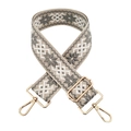 Retro 5cm wide jacquard bag strap with geometric patterns and golden metal buckles - Beige Base Grey