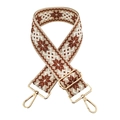 Detail of adjustable embroidered bag strap with ethnic geometric patterns and gold clips - Beige Dark Brown