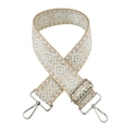 Detail of geometric pattern bag strap with silver metal swivel hooks and adjustable buckle - Silver Arrow + Silver Buckle