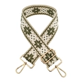 Detail of adjustable embroidered bag strap with green snowflake pattern and gold metal hooks - Beige Army Green