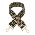 Detail of leopard print bag strap with adjustable gold slider and sturdy lobster clasps - Silver Clasp / Gold Lurex Leopard