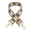 Close-up of geometric snowflake pattern on ethnic style wide woven bag strap - Beige Base Dark Khaki
