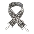 Macro detail of leopard pattern jacquard guitar strap with silver swivel metal hooks - Silver Leopard + Silver Buckle