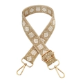 Bestickter breiter Schultergurt im Boho-Stil mit geometrischen Mustern und Goldmetall - Goldschnalle / 2-Beige & Khaki