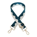 Adjustable 3.8cm wide woven bag strap with teal and white wave pattern and gold hooks - Gold Buckle / 2-Blue and White