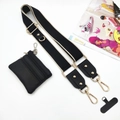 Universal black fabric phone strap with detachable leather coin purse and gold hardware - Gold Buckle / Black Beige Edge + Black Bag + Gasket