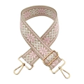 Detail of 5cm ethnic jacquard bag strap with pink snowflake patterns and gold metal hooks - Beige Light Pink
