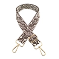 Adjustable woven shoulder strap with black and white diamond jacquard and gold metal clips - Gold Buckle / 3-Coffee