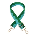 Close-up of green and blue wave jacquard bag strap with gold metal hooks and hardware - 5-Blue and Green