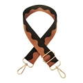 Close-up of adjustable wide shoulder strap with brown wave jacquard and gold metal hooks - 6-Brown and Coffee
