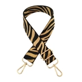 Adjustable wide zebra print bag strap with gold metal lobster clasps on white background - Khaki
