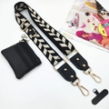Adjustable wide woven strap with geometric pattern and black zippered pouch set - Leaf Black Strap + Black Pouch + Gasket