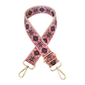 Detail of retro geometric embroidery on a wide bag strap with gold metal hooks - 8-Beige Black Rose Red