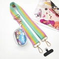 Rainbow striped 3.8cm shoulder strap with transparent mini pouch and gold metal hooks - Strap + Transparent Bag + Phone Gasket / Rainbow