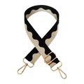 Adjustable woven shoulder strap with black and white wave pattern and gold metal hooks - 9-Black and Beige