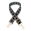 Detail of adjustable black and white geometric diamond pattern woven bag strap with gold clips - 10-Black & White