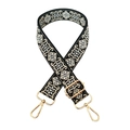 Adjustable geometric weave crossbody shoulder strap with premium gold metal hardware - 11-Black & Beige