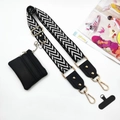 Adjustable black and white chevron crossbody strap with gold hooks and zip coin purse - Black White V Strap + Black Pouch + Gasket