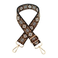 Detail of bohemian geometric embroidered bag strap with golden metal swivel hooks - 13-Black & Brown
