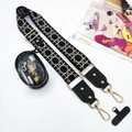 Detail of adjustable black jacquard canvas strap with golden buckles and PVC pouch - Grid Black Strap + Transparent Pouch + Gasket