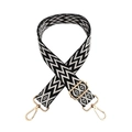 Adjustable wide replacement bag strap with black and white chevron patterns and gold hooks - 18-Black & White