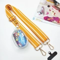 Detail of a 3.8cm yellow and white striped crossbody strap with a clear mini coin pouch - Strap + Transparent Bag + Phone Gasket / Yellow