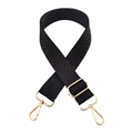 Detail of black herringbone nylon strap with adjustable gold buckle and snap hooks - Gold Buckle / Black