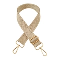 Detail of adjustable woven handbag strap with silver thread wave pattern and gold clips - Gold Buckle / Beige Apricot