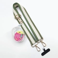 Detail view of woven striped crossbody strap with a clear PVC pouch and metal hardware - Strap + Transparent Bag + Phone Gasket / Green