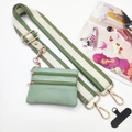 Detail of 3.8cm green striped wide shoulder strap with small coin purse and gold metal clips - Strap + PU Bag + Phone Gasket / Green