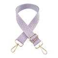 Detail of adjustable lavender woven bag strap with silver chevron pattern and gold metal hooks - Light Purple